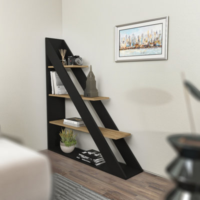 Decorotika - Pisagor Corner Bookcase - 4 Shelf - Oak - 131.8 x 120 x 25cm - Image 3