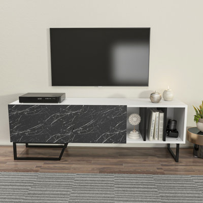 B&Q -  Linossa Tv Stand Tv Unit For Tvs Up To 60 Inch White Black Marble Effect And Black