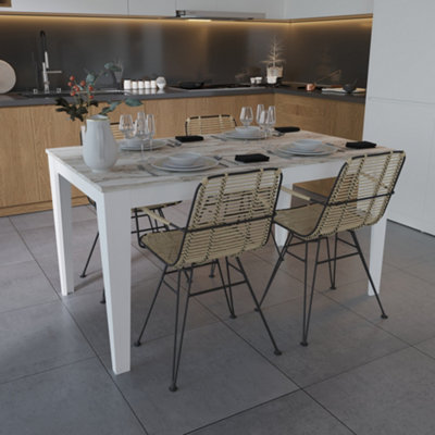 B&Q -  Bud 145 Cm Marble Effect Dining Table For 4 PeopleWhite Marble Effect And White