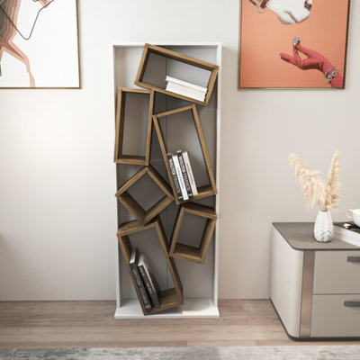 Decorotika Carmen Bookcase - White & Walnut - 6 Shelf - Modern Design - Image 3