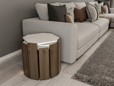 Decorotika Lori 3-Pieces Nesting Table Coffee Table Cocktail Table SetWhite And Walnut Pattern from B&Q