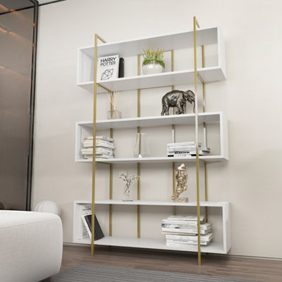 B&Q -  Bruti 5-Tier Bookcase Shelving Unit White Gold