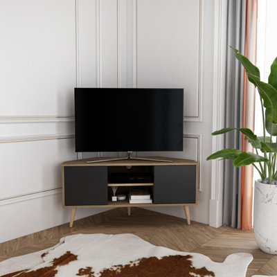 Decorotika Lesson Walnut And Black 2 Door 2 Shelf Corner Tv Unit - Image 5