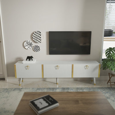 Decorotika Milagro TV Unit - 3 Cabinet - White/Gold - Image 3