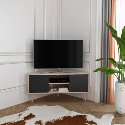 Decorotika Lesson Corner Tv Stand Tv Unit Tv Cabinet For Tvs Up To 55 Inch Cotonbeige&black from B&Q