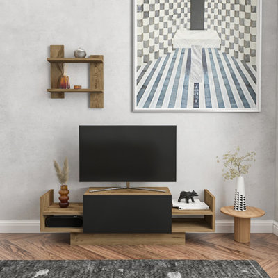 Decorotika Modern Bahara Tv Stand With Shelves Oud And Black