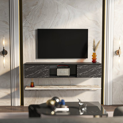 Decorotika Modern Elia Tv Unit With Storage Black And White Marble Effect from B&Q