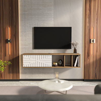 Decorotika Modern Teo Floating Tv Unit Walnut And White from B&Q
