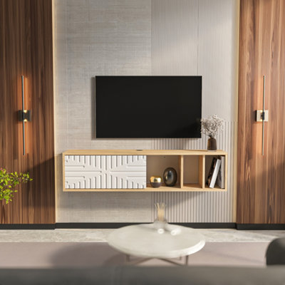 Decorotika Modern Teo Floating Tv Unit Sapphire Oak And White from B&Q