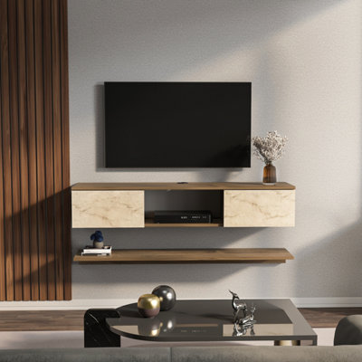 Decorotika Modern Elia Tv Unit With Storage Walnut And Travertine from B&Q