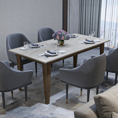 Decorotika Modern Polka Dining Table Walnut&travertine from B&Q