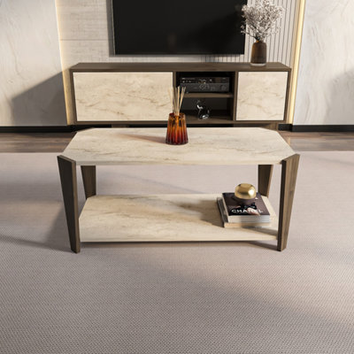 Decorotika Monaco Coffe Table  Walnut Travertine from B&Q