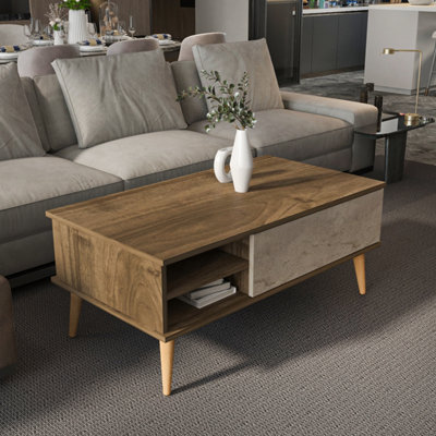 B&Q -  Como 110 Cm Modern Coffee Table Walnut And Travertine