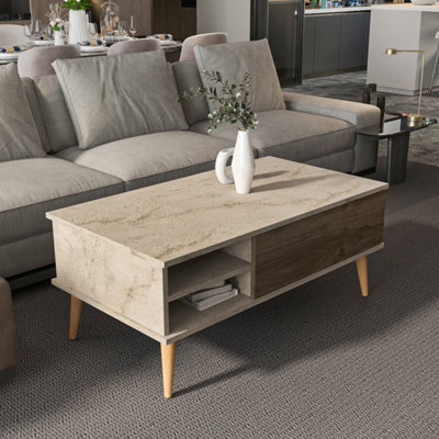 B&Q -  Como 110 Cm Modern Coffee Table Travertine And Walnut