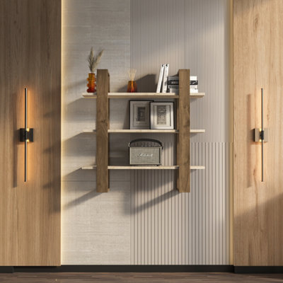 Decorotika Suno Modern Wall Shelf Travertine Walnut from B&Q