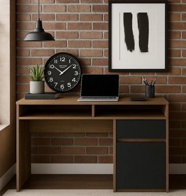 Decorotika Isla Computer Desk Walnut Black from B&Q