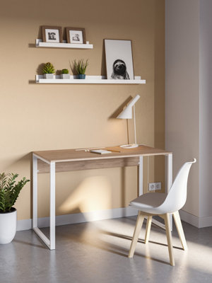 Decortie Inna Modern Work Table Oak With Sturdy Metal Legs Particle Board Industrial Desk Width 100Cm White