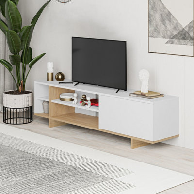 B&Q -  Stockton Tv Unit Stand For Tvs Up To 65 Inch4-Open Shelves & Flip-Door Cabinet160CmOak,white