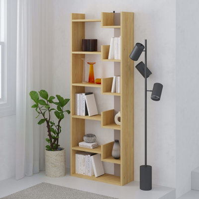 Decortie Grey Oppa Modern Bookcase Display Unit Oak, Mocha Tall 162.4Cm