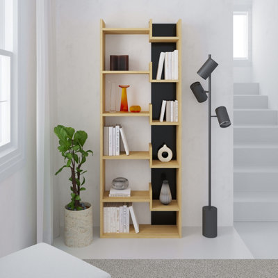 Decortie Black Oppa Modern Bookcase Display Unit Oak, Silky Tall 162.4Cm