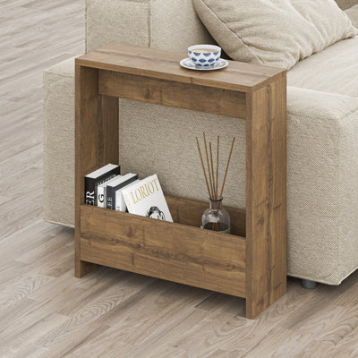 B&Q -  Simpi Modern Slim End Table Magazine Rack 55Cm Multipurpose Dark Oak Effect Living Room H 60Cm