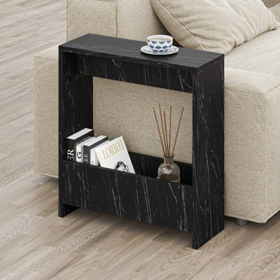 Decortie Black Simpi Modern Side End Table Gloss Marble Effect Multipurpose With Creativeness H 2 Tier 60Cm
