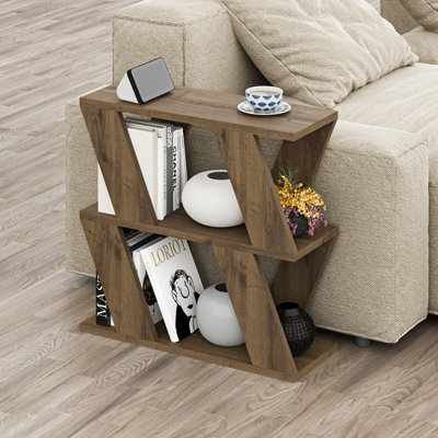 Decortie Lazena Modern Side End Coffee Table Oak Effect Multipurpose H 55.4Cm 3 Tier Dark