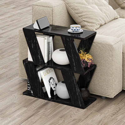 Decortie Black Lazena Modern Side End Coffee Table Marble Effect Multipurpose H 3 Tier 55.4Cm