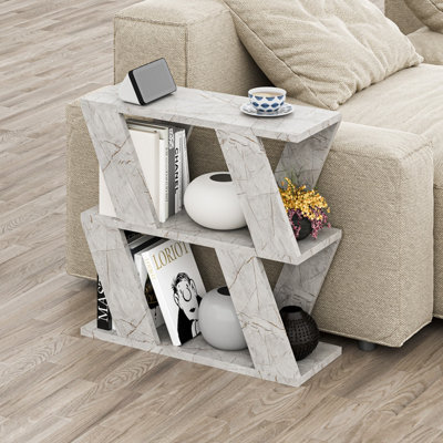 Decortie Gold Lazena Modern Side End Coffee Table Marble Effect Multipurpose H 3 Tier 55.4Cm