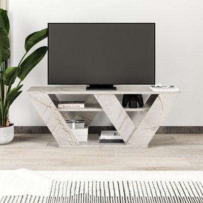 Decortie Pipralla Modern Tv Stand Unit With Shelves For Up To 43" Tvs Gold Marble Effect 110Cm from B&Q
