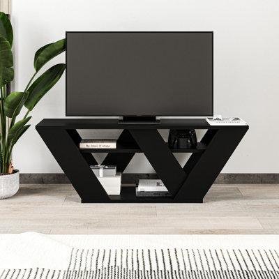 Decortie Pipralla Modern Tv Stand Unit With Shelves For Up To 43" Tvs Bute 110Cm Black
