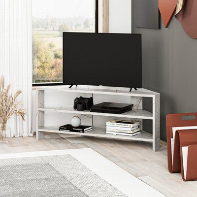 Decortie Gold Thales Corner Modern Tv Stand Multimedia Centre Tv Unit Marble Effect Corner 110Cm