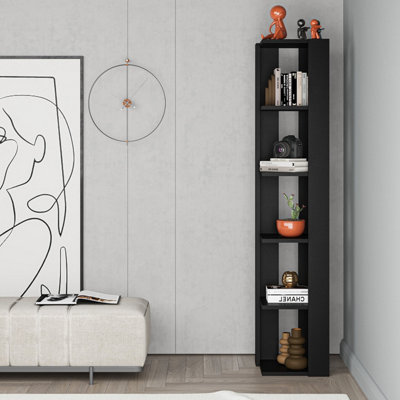 Decortie Nati Tall Corner Bookcase Modern Shelving Unit Space-Saving Storage Bute 161Cm Black