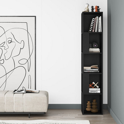 Decortie Piano Modern Corner Bookcase Tall Display Unit Black Bute 158.9Cm from B&Q