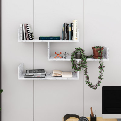 Decortie White Modern Tibet Wall Mounted Shelf Display Unit Marble Effect W Wide 119Cm