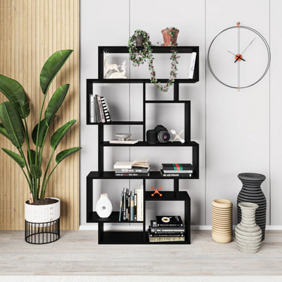 Decortie Black Karmato Modern Bookcase Display Unit With Compartments Bute 168.5Cm Tall Size 10