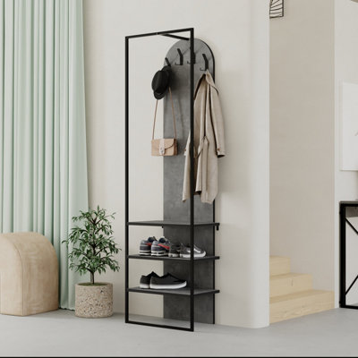 Decortie Modern Archy Hall Stand Coat Rack Hall Tree Stand With Shoe Rack For HallwayEntrance Hall 180(H)Cm Retro Grey from B&Q