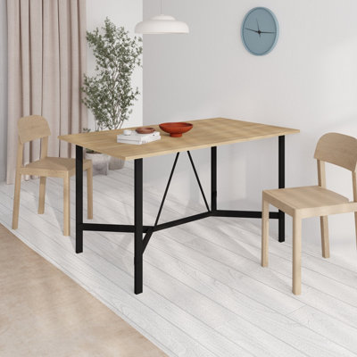 Rackhams Black Modern Dalma Rectangle Dining Table 6 Seater Kitchen Table 140(D)Cm W/Metal Legs For Indoor - Oak - Image 5