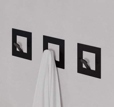 Decortie Modern Kaly Unique Metal Square Triple Hooks For Hanging, Set Of 3 Square Shape Hooks Kitchen, Waterproof (Matte, ) Black