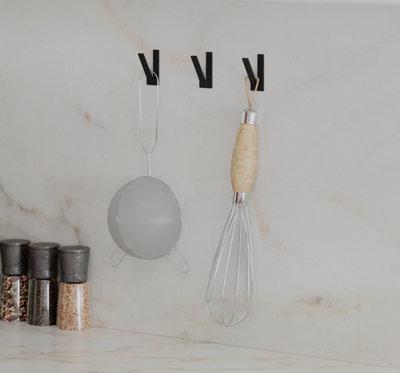 Decortie Modern Nora Unique Metal Triple Hooks For Hanging, Set Of 3 Matte Hooks Kitchen, Waterproof, Stainless Steel Hooks Black