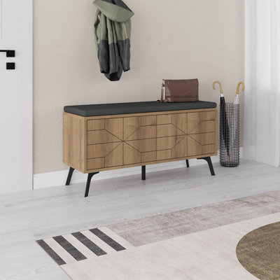 Decortie Dune Dark Oak Effect Shoe Storage Bench - 4 Door Modern Hallway Cabinet with Cushioned Seat - Image 7