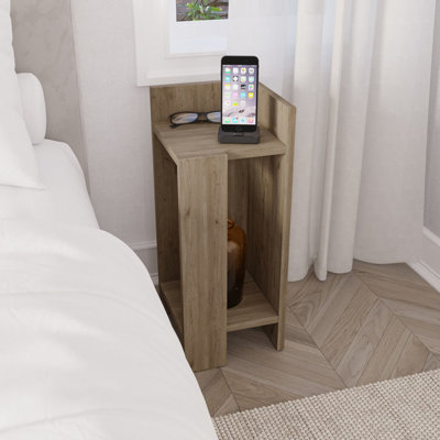 B&Q -  Elos Modern Narrow Bedside Table Nightstand 25Cm2-Tier Open Shelf Right ModuleDark Oak Effect