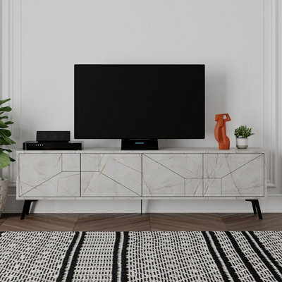 B&Q -  Dune Modern Tv Unit Multimedia Centre With Storage Stylish Tv Cabinet 65" Tvs Gold Marble Effect 180Cm