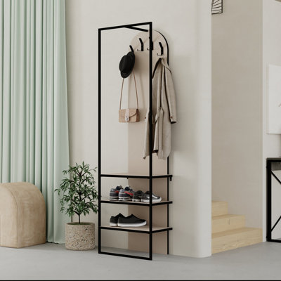 Decortie Modern Archy Hall Stand Coat Rack Hall Tree Stand With Shoe Rack For HallwayEntrance Hall 180(H)Cm Sandstone from B&Q