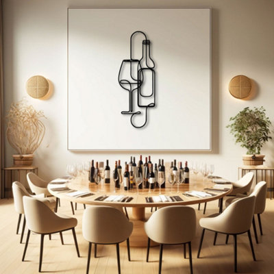 B&Q -  Wine Bottle And Glass Minimalist Metal Line Art Wall Decor 96Cm