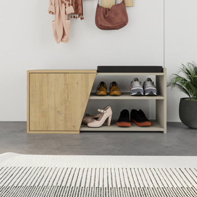Decortie Modern Fiona Shoe Bench With Storage Space Up To 6 Pair Shoes 104.6(W)Cm SandstoneOak from B&Q