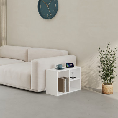 Decortie White Modern Combayn Big Low Standing Book Shelf, Open Storage Horizontal Or Vertical Compact Bookshelf Bedroom (White) Size 3 B&Q