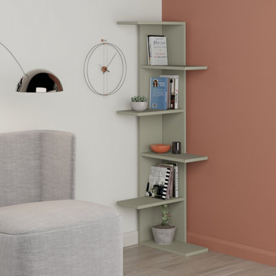 Decortie Green Saso Modern Corner Bookcase Display Unit Ash 141(H)Cm Medium