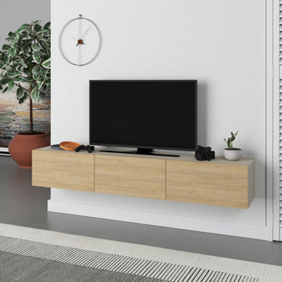 Decortie Francy Modern Wall Mounted Tv Unit 55" Multimedia Centre Sandstone Oak 180Cm