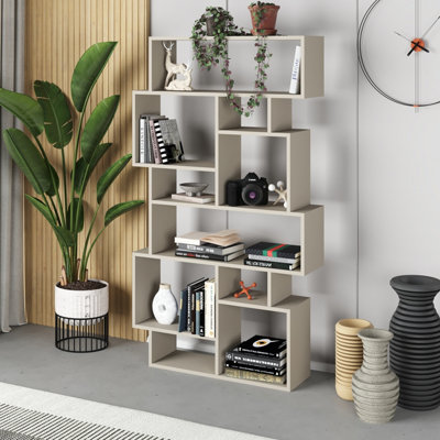 B&Q -  Karmato Modern Bookcase Shelving Unit Display Unit With 10 Compartments Sandstone 168.5Cm Tall